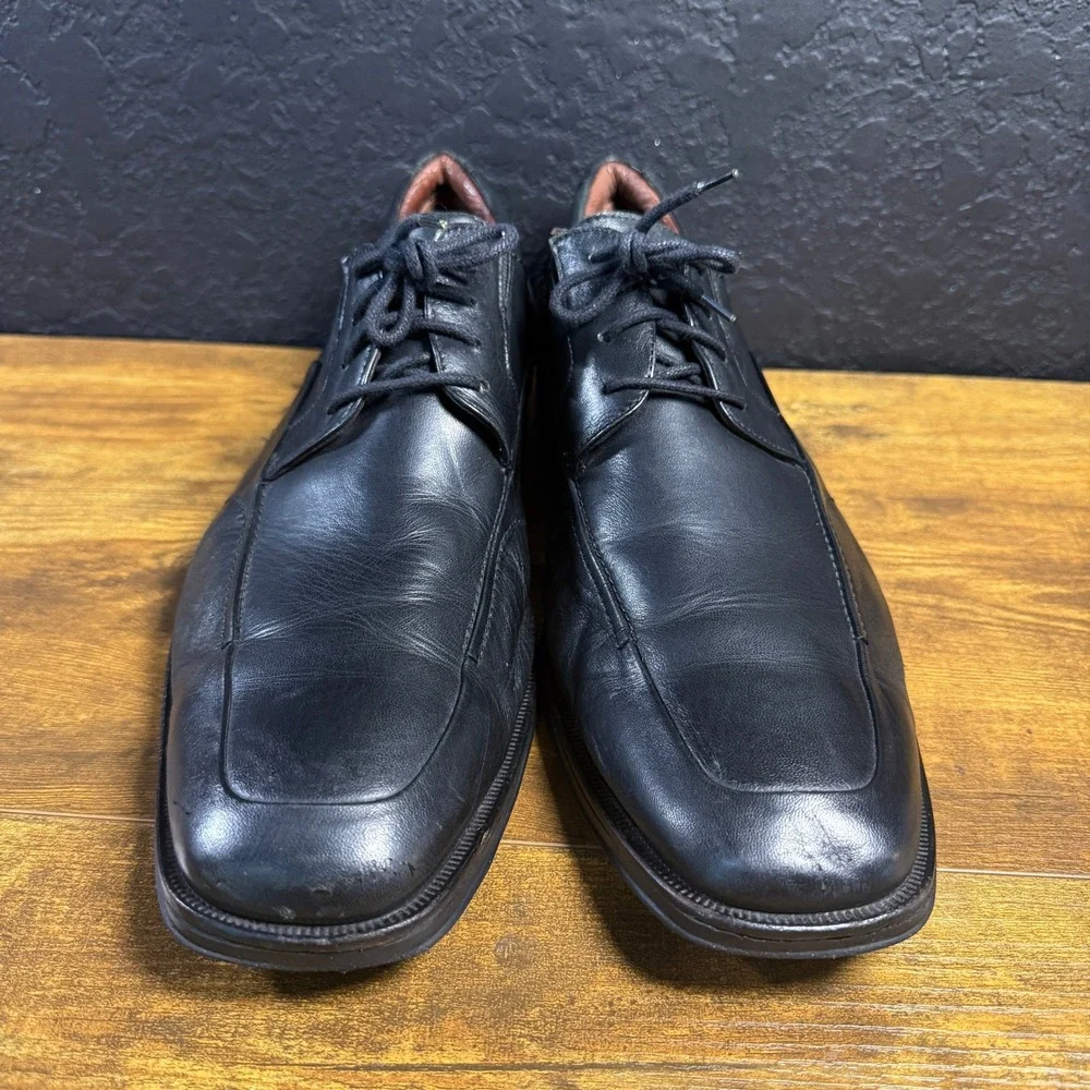 Johnston & Murphy Melton Black Leather Bicycle Toe Derby Shoes Mens 12